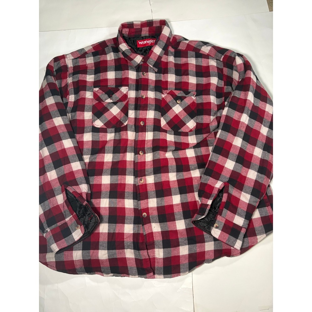 Wrangler 3XL Quilted Lined Flannel Shirt Red Plaid Heavy Button Up